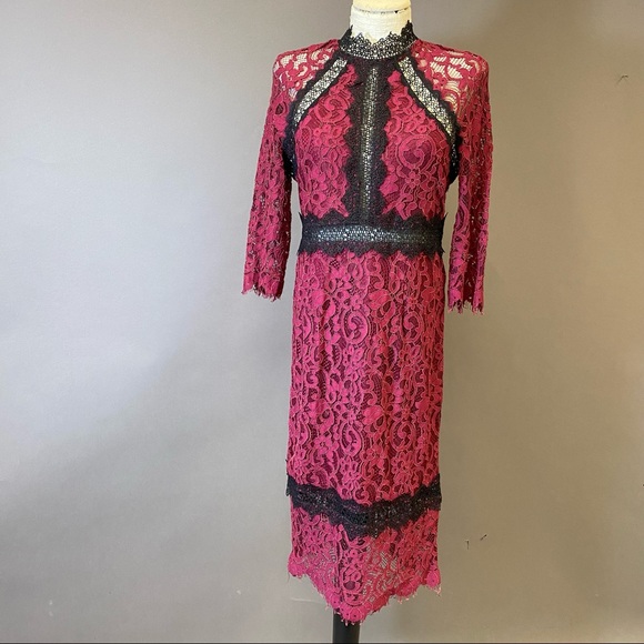 L’ATISTE By Amy Burgundy And Black Dress Midi Size L - Picture 1 of 6